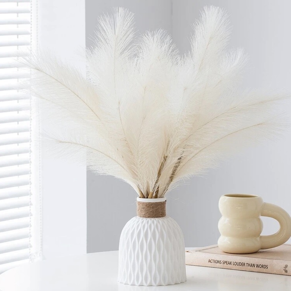 Faux pampas grass flower plant home decor cream white - Picture 2 of 5